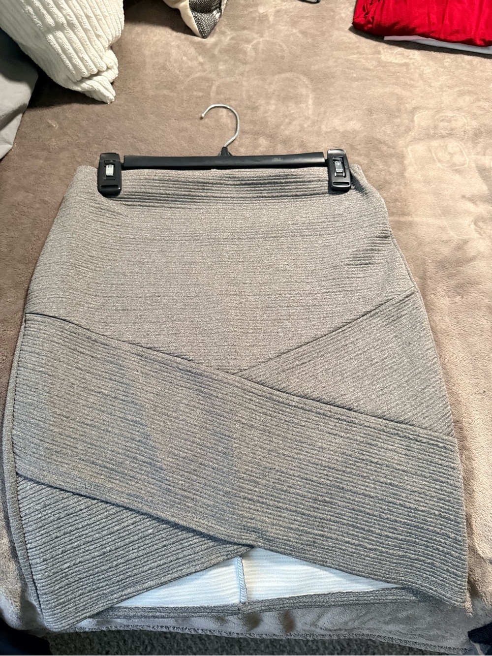 Joe Benbasset Gray Ribbed Cross-Front Knit Mini Skirt